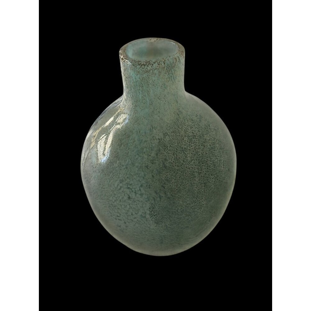 90s Aqua Hand-Blown Bubble Glass Vase 11” Textured Art Glass Modern Decor